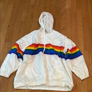 ELAN SZ XL vintage White Windbreaker with Rainbow Stripes